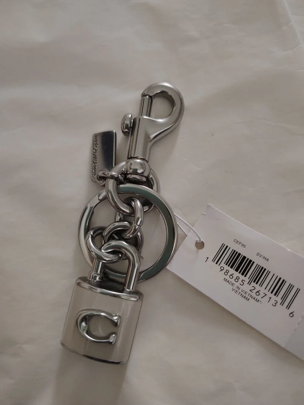 NWT! Coach Cream Padlock Key Charm with Silver-Tone Hardware #CEF95